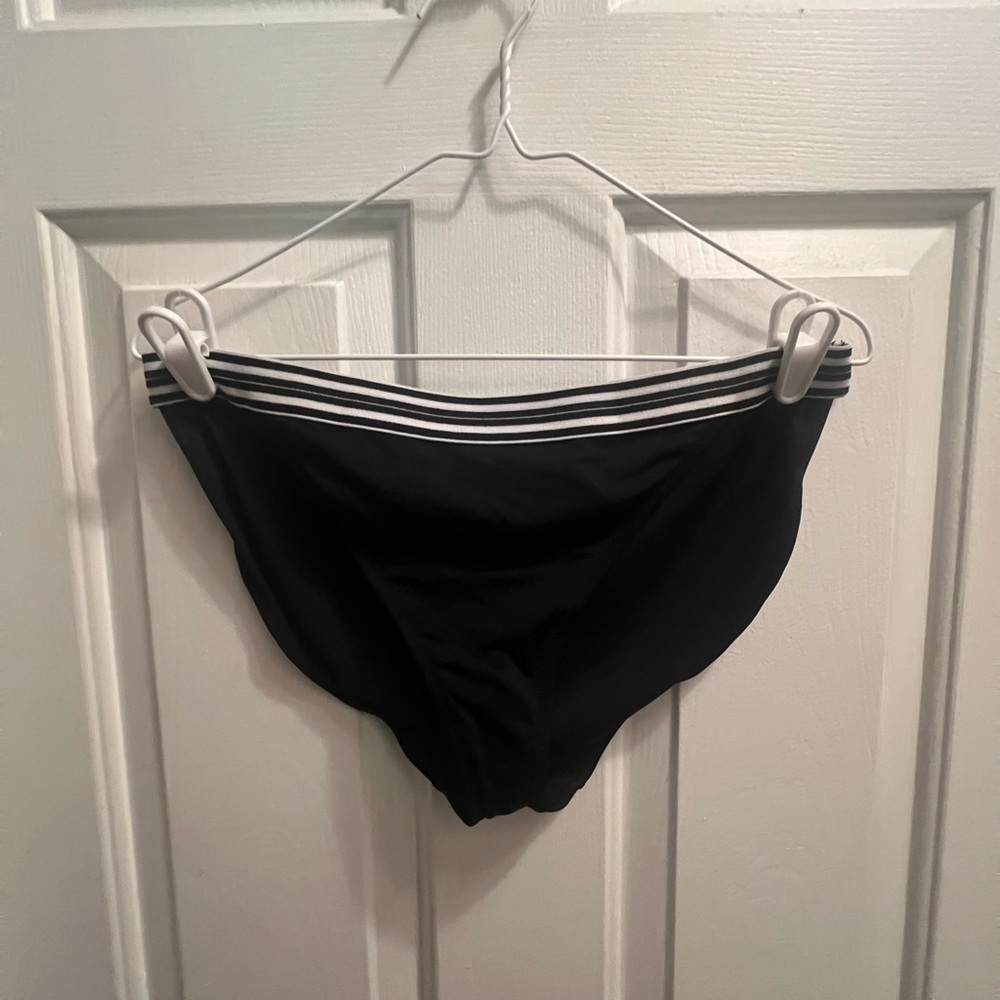 Black Swim Bottoms with Striped Waistband